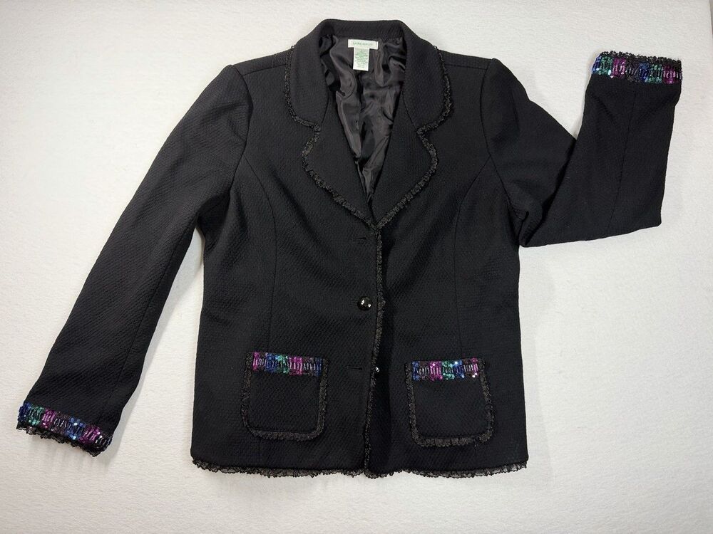Laura Ashley Black Embellished Blazer Jacket Large Ladies Coat Sequin Trim